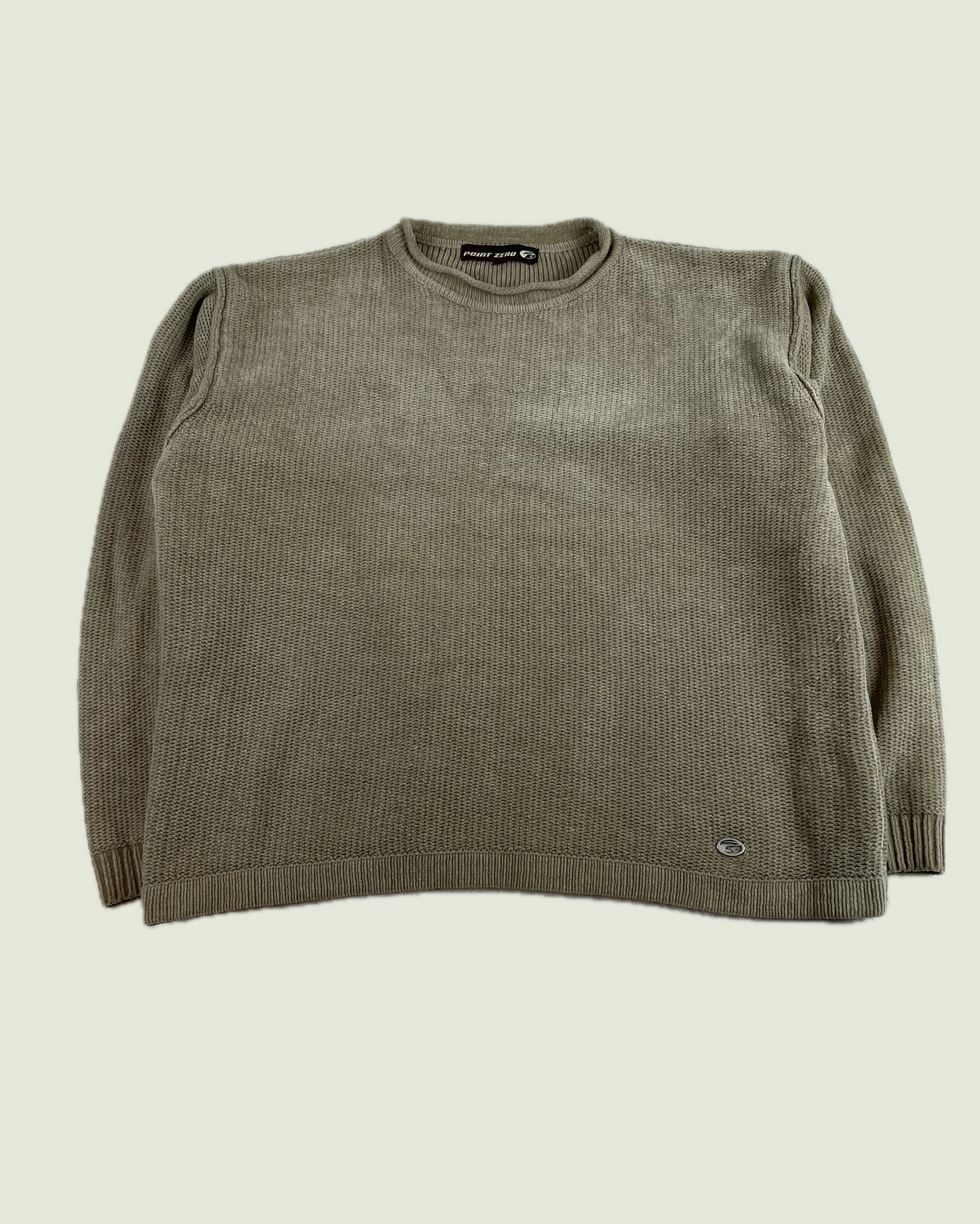 Y2K Point Zero Rollup Collar Boxy Fisherman Biege Sweater