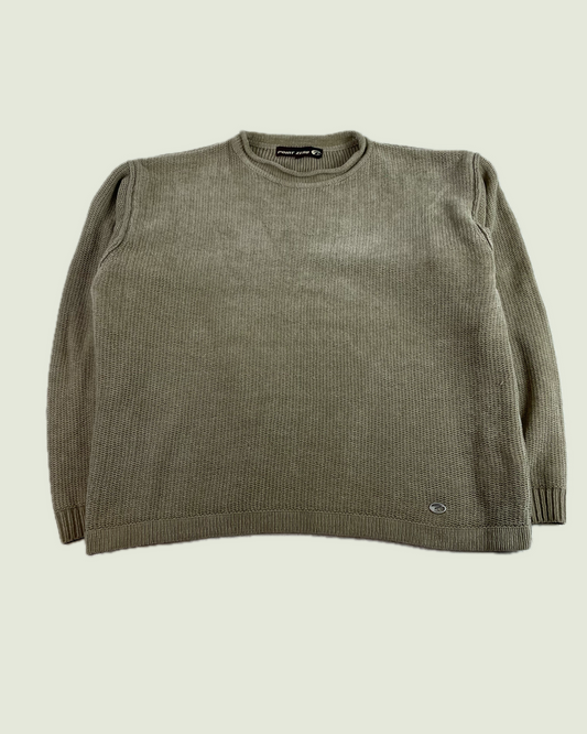 Y2K Point Zero Rollup Collar Boxy Fisherman Biege Sweater