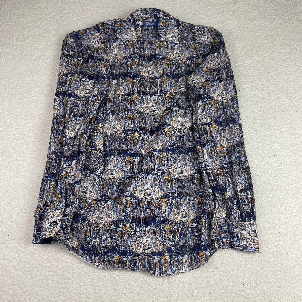 A Fish Named Fred Amsterdam Cityscape Print Button Up Shirt 2XL Artsy