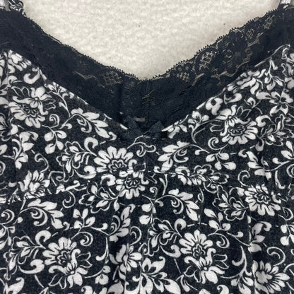 Y2K Babydoll Black White Floral Lace Trim Ruffle Hem Camisole Tank Top