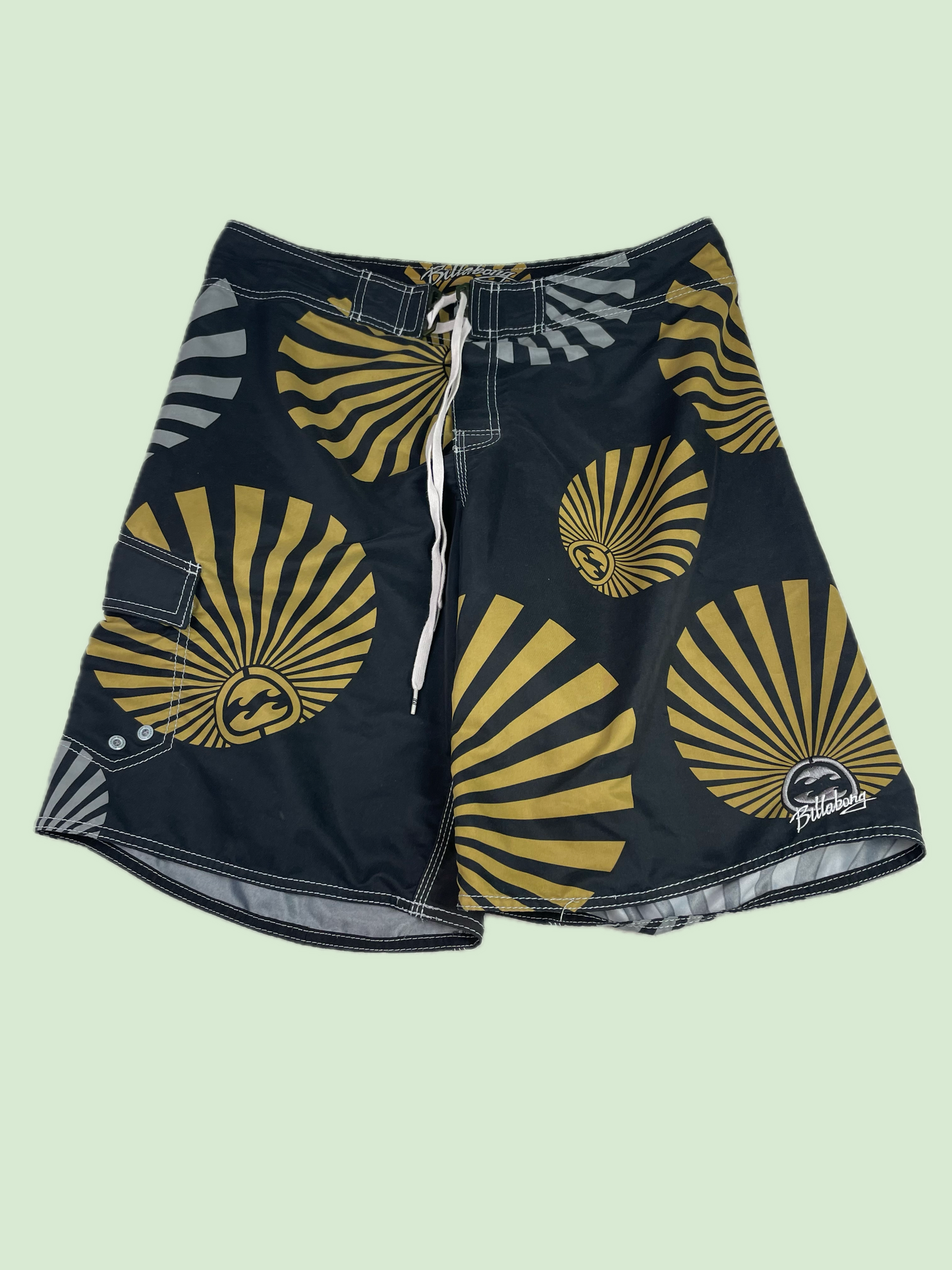 Billabong Andy Irons Style Rising Sun Burst Board Shorts Black Gold