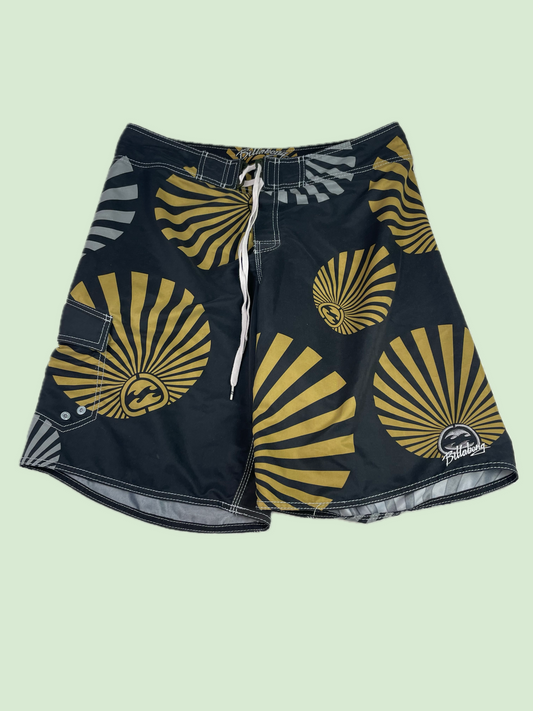 Billabong Andy Irons Style Rising Sun Burst Board Shorts Black Gold