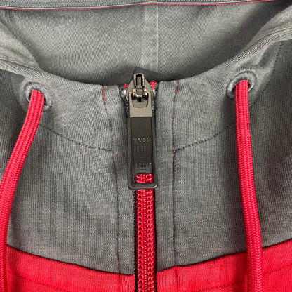 BOSS Red Grey Colorblock Striped Full Zip Hoodie L Minimalist Casual