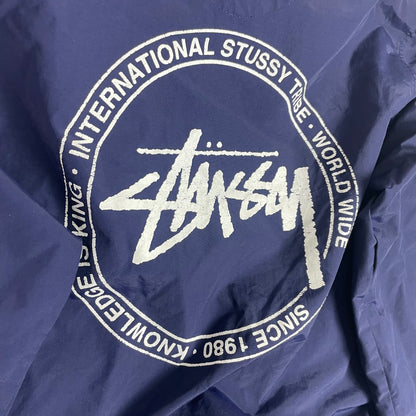 Stussy Navy Blue Snap Button Trench Rain Coat