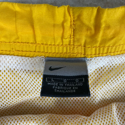 Nike Yellow Mesh Lined Athletic Shorts Side Stripe