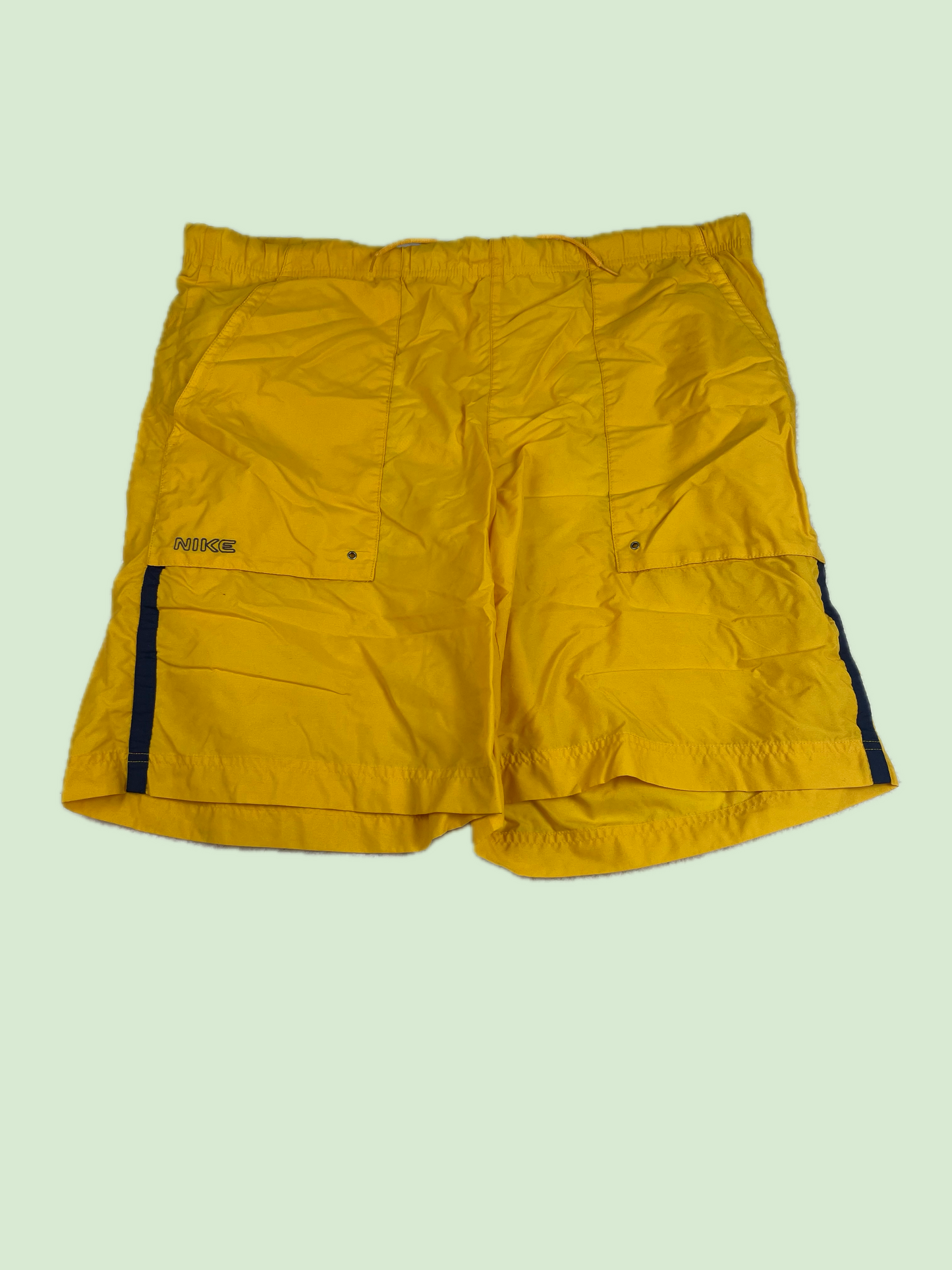 Nike Yellow Mesh Lined Athletic Shorts Side Stripe