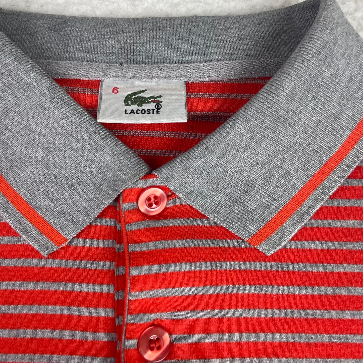 Lacoste Red Grey Striped Long Sleeve Polo Shirt