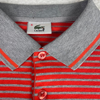 Lacoste Red Grey Striped Long Sleeve Polo Shirt