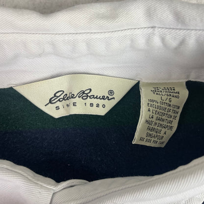 Vintage Eddie Bauer Green Navy Orange Stripe Rugby Polo LT Preppy