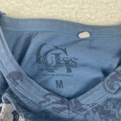 Y2K Guess V Neck Affliction Style Skulls Shirt