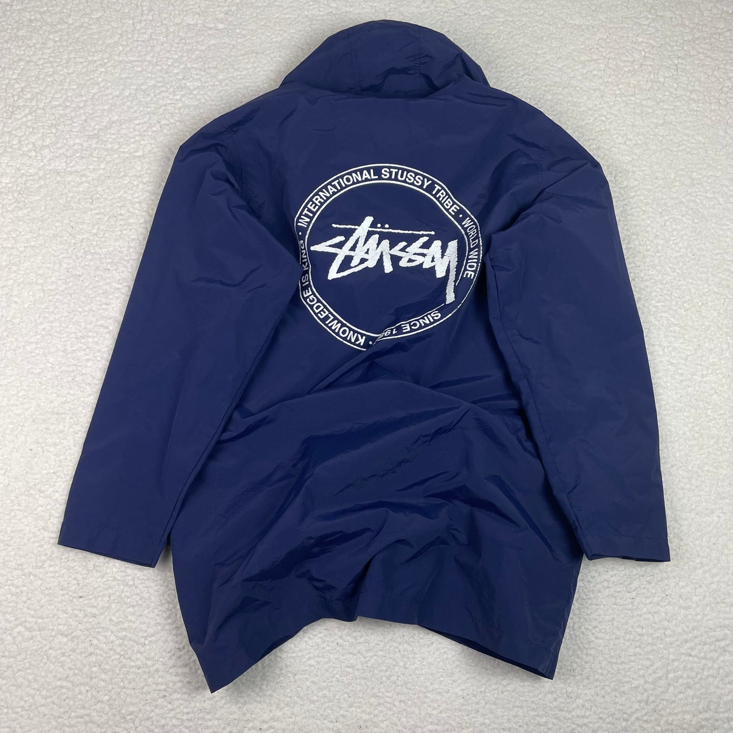Stussy Navy Blue Snap Button Trench Rain Coat