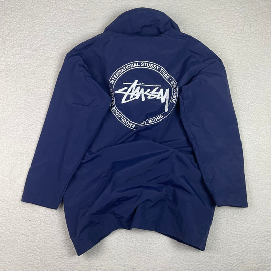 Stussy Navy Blue Snap Button Trench Rain Coat