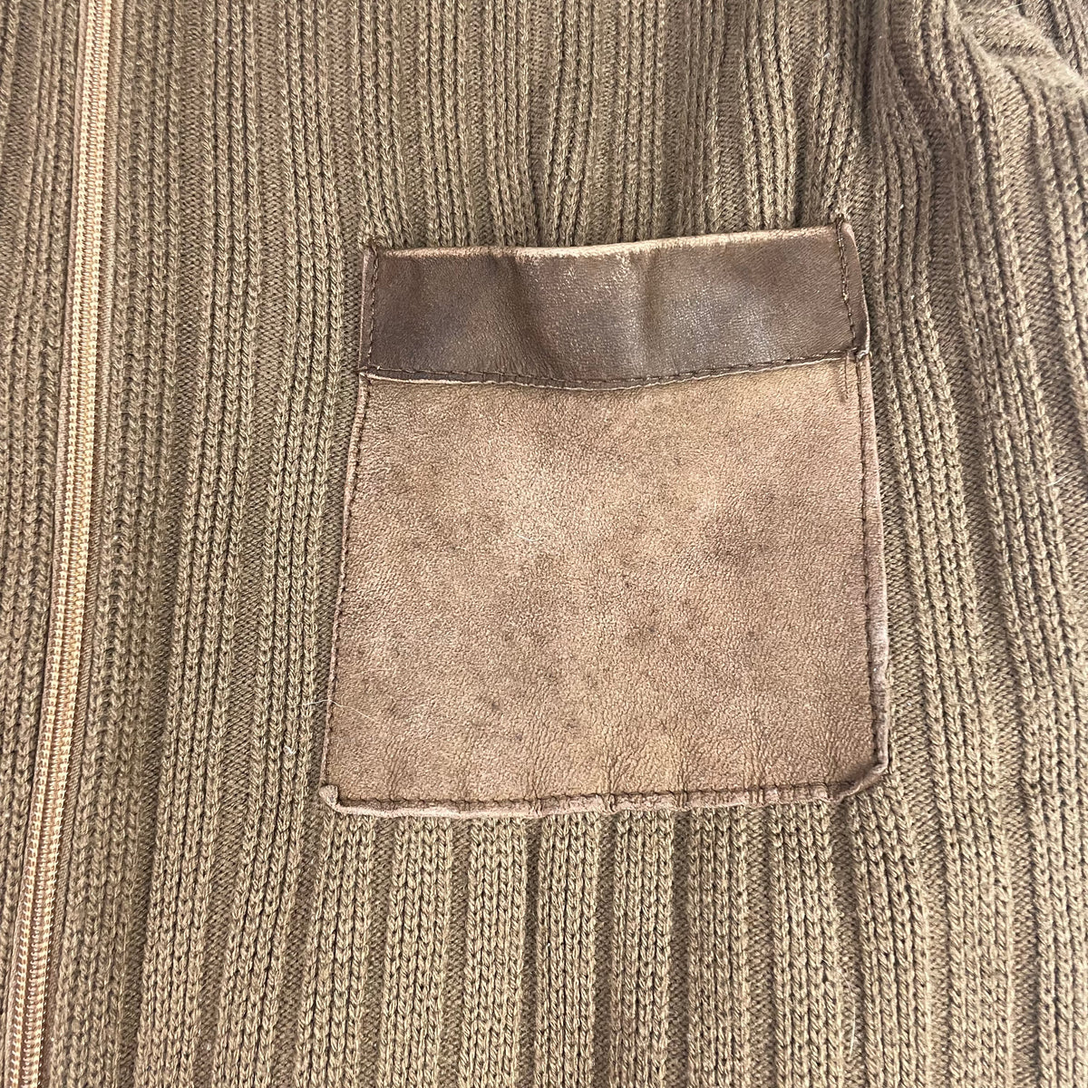 Vintage St Michael Brown Ribbed Suede Trim Zip Up Sweater 42
