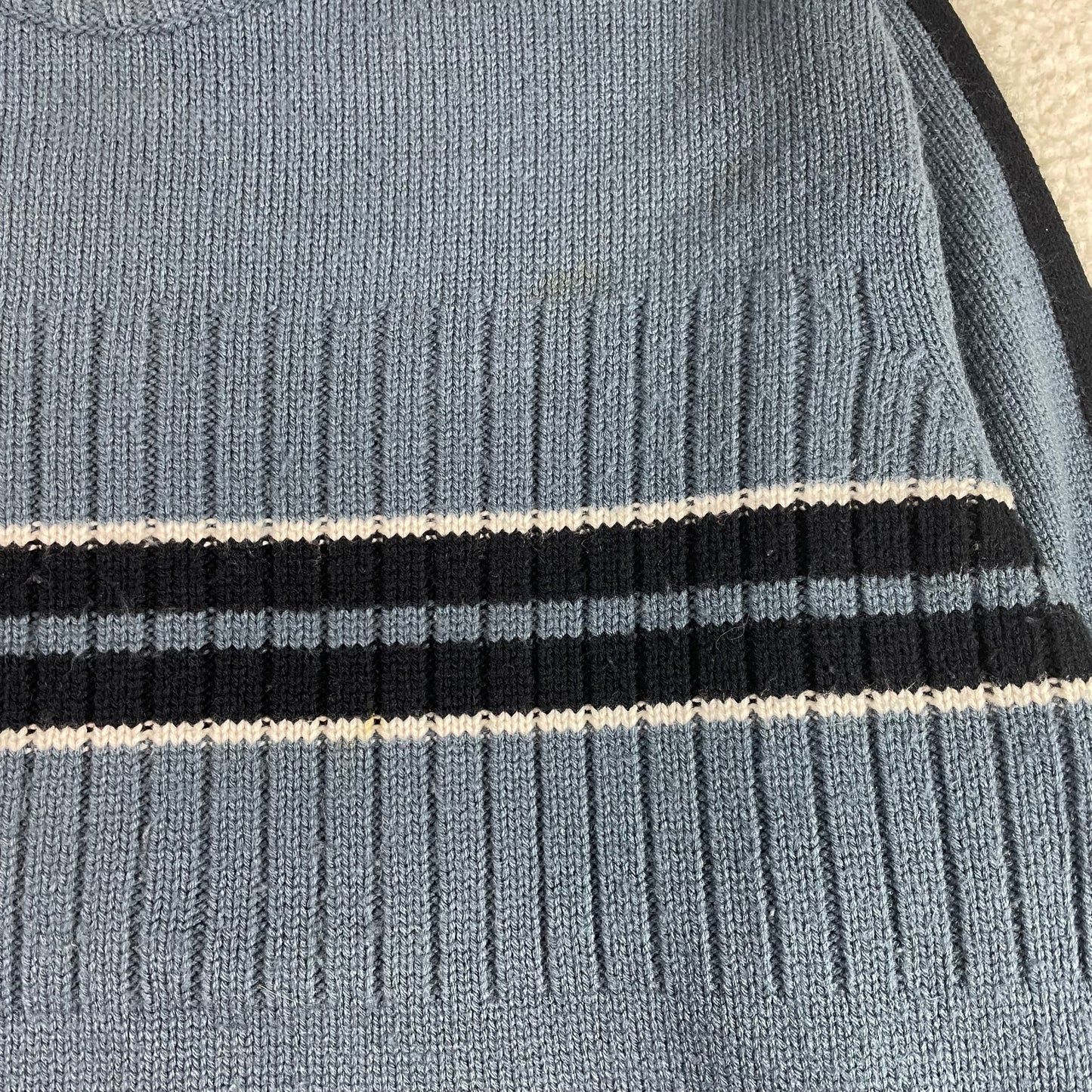 Vintage Stripe Ribbed Chunky Knit Blue Sweater