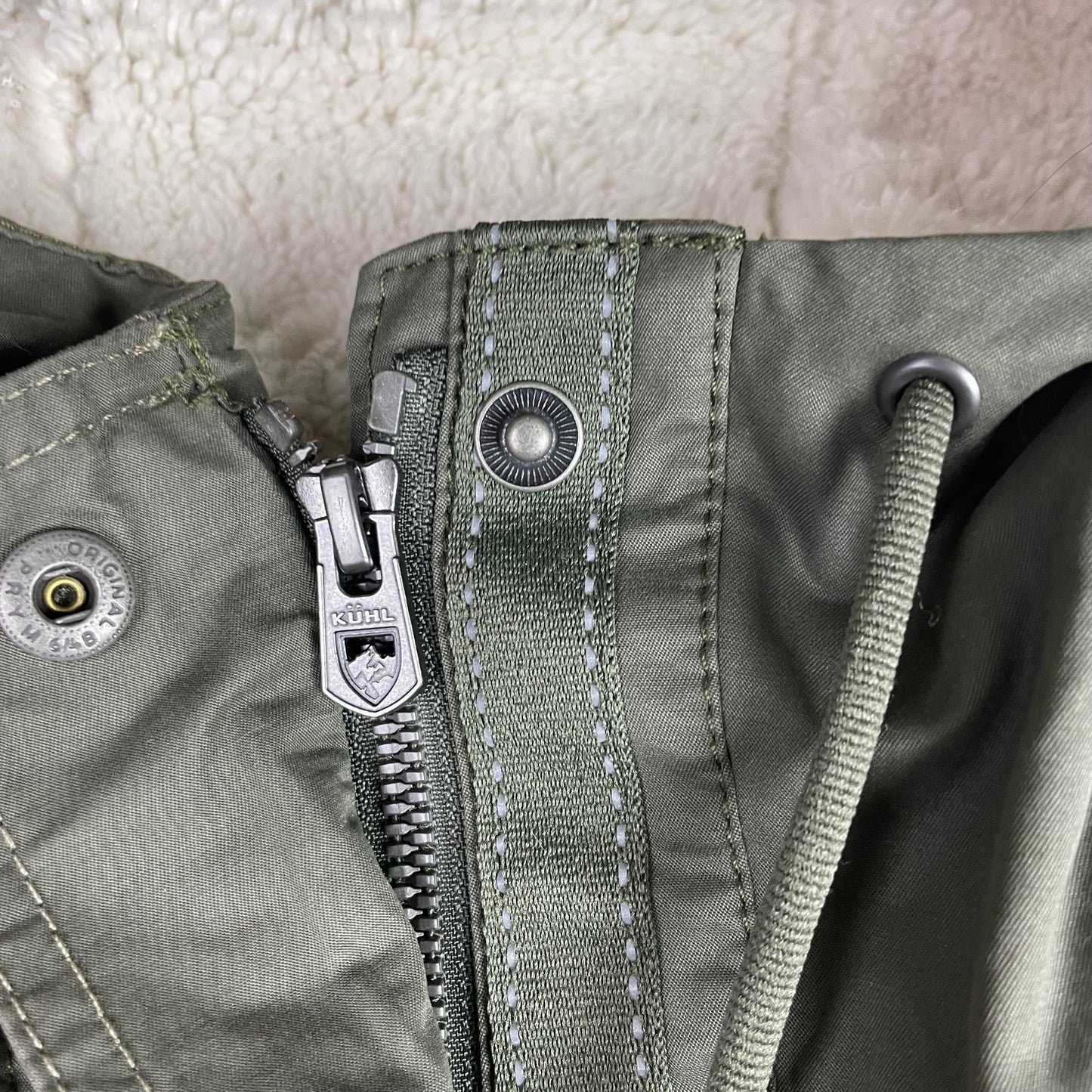 Kuhl Projekt Olive Green Sherpa Lined Hooded Quilted Jacket