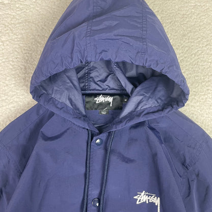 Stussy Navy Blue Snap Button Trench Rain Coat