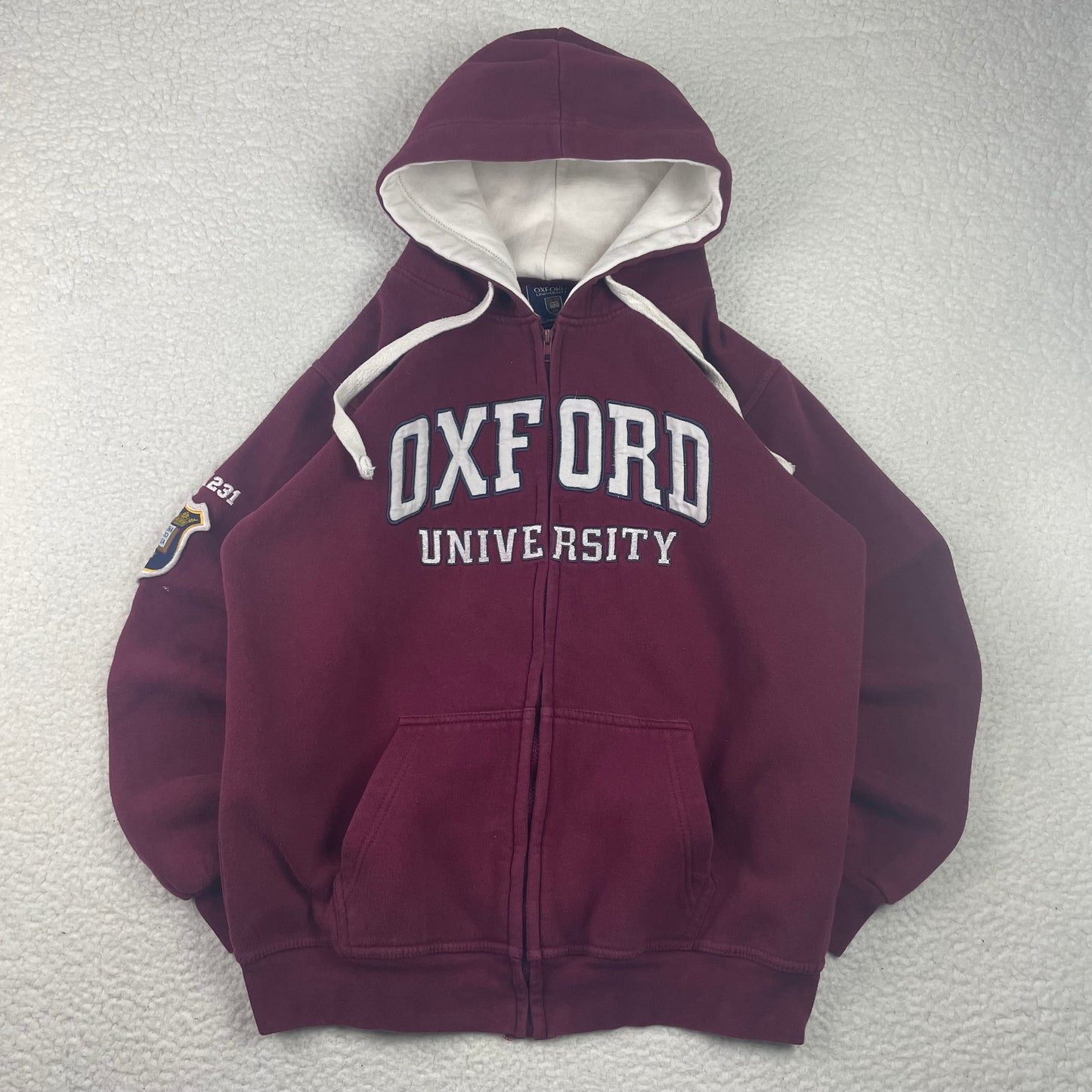 Vintage Official License Oxford University Red Zip Up Hoodie