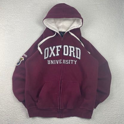Vintage Official License Oxford University Red Zip Up Hoodie
