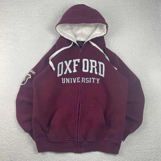 Vintage Official License Oxford University Red Zip Up Hoodie