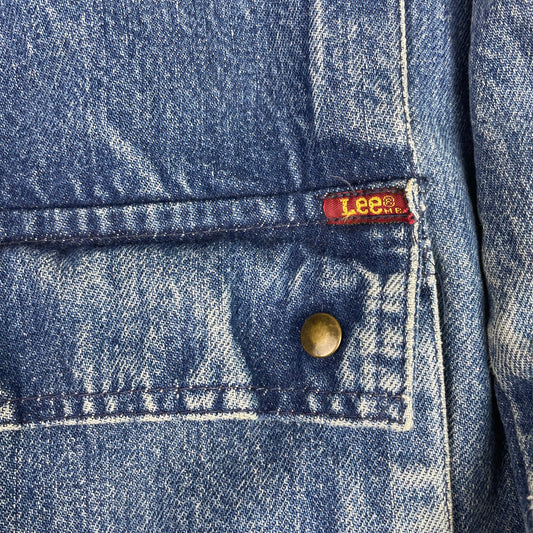 Vintage Lee Blue Denim Fireman Clasp Buckle Jacket IL Workwear Ranch