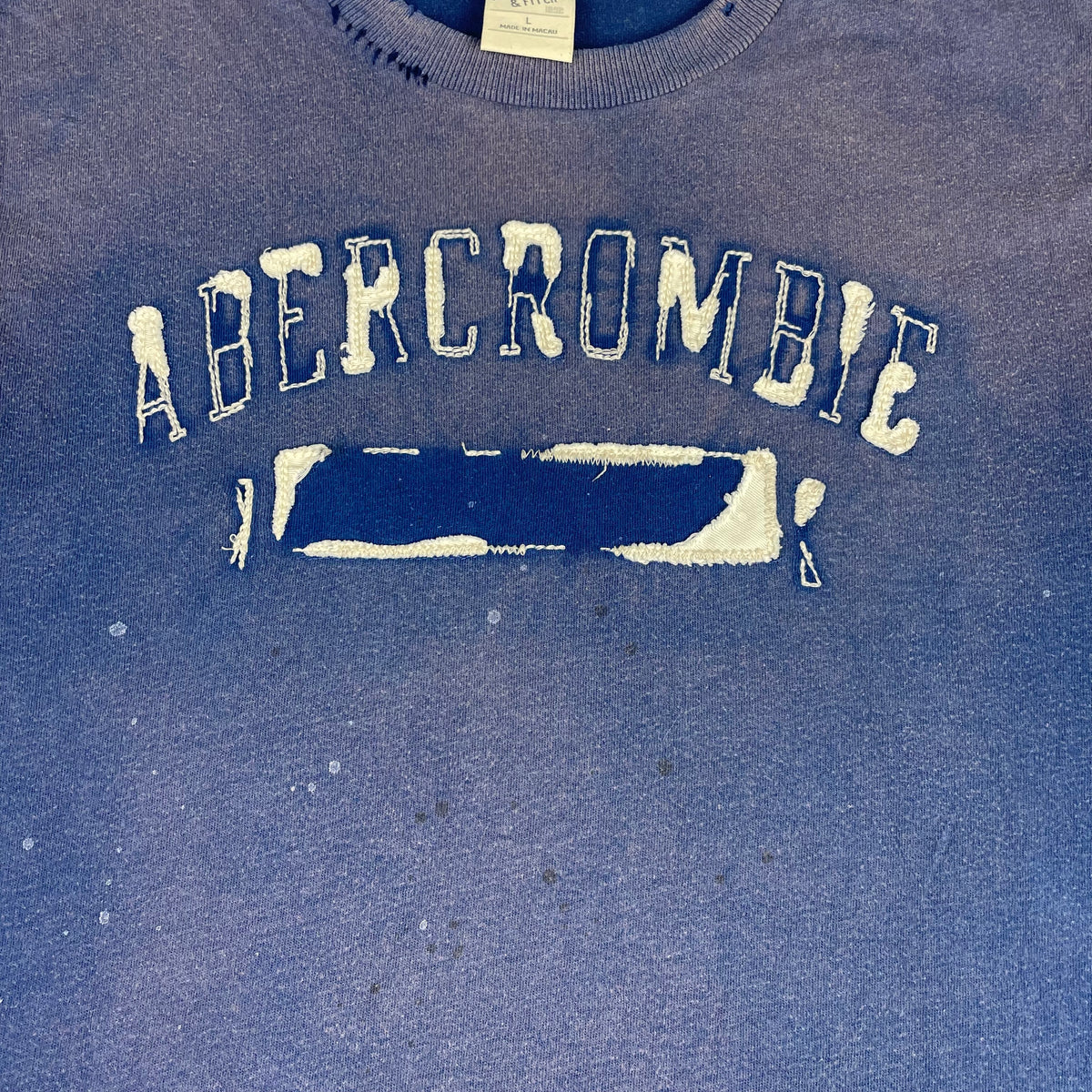 Vintage Abercrombie & Fitch Blue Distressed Muscle Logo Shirt L Single Stitch