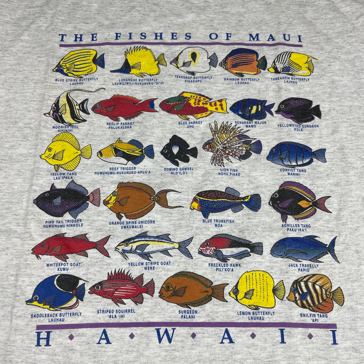 Vintage Jerzees Grey Fishes Of Maui Hawaii Nature Graphic T-Shirt XL