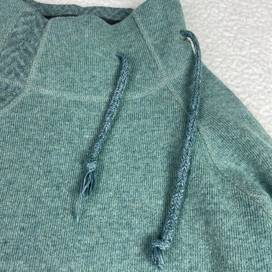 Prana Teal Ribbed Knit Funnel Neck Sweater XL Button Side Drawstring