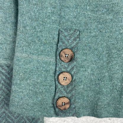 Prana Teal Ribbed Knit Funnel Neck Sweater XL Button Side Drawstring