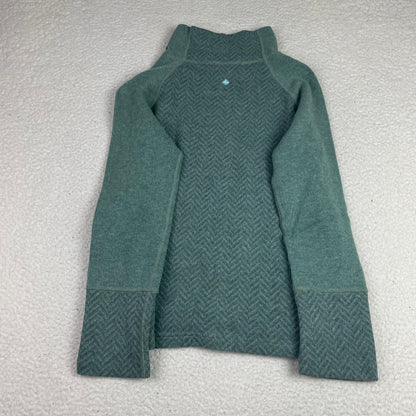 Prana Teal Ribbed Knit Funnel Neck Sweater XL Button Side Drawstring