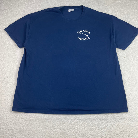 Hanes Navy Blue Obama Ohana Hawaii Graphic T-Shirt 2XL Tropical