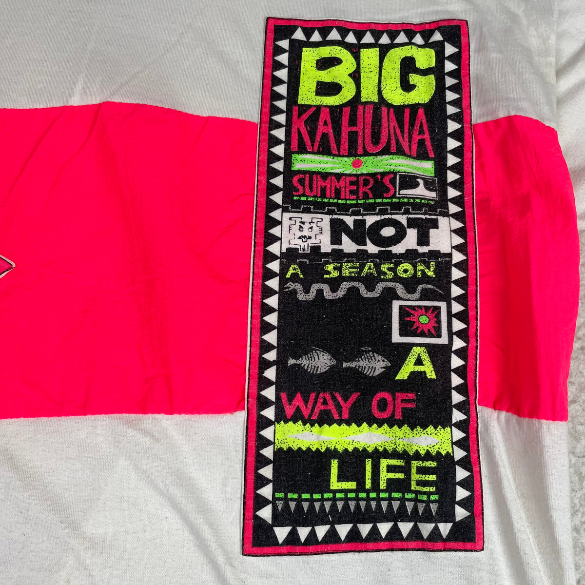 Vintage Wise Guys White Neon Pink Big Kahuna Surf Graphic Shirt M Single Stitch