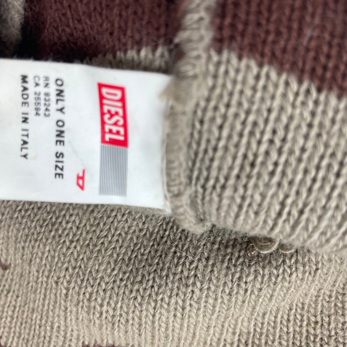 Y2K Diesel Brown Knit Large Logo Beanie Hat One Size Made In Italy