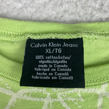 Y2K Calvin Klein Jeans Lime Green Floral Shirt XL Gilmore Girls Rachel Core