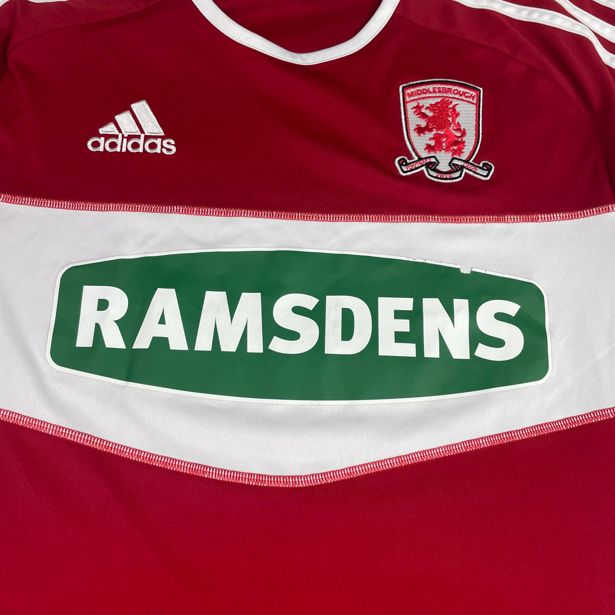 Adidas Red White Middlesbrough FC Ramsdens Football Jersey M Bloke Soccer