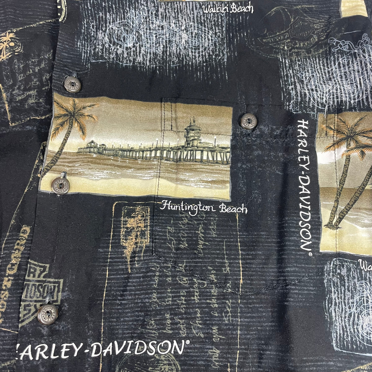 Vintage Harley-Davidson Black Beach Tropical Viscose Button Up Shirt L