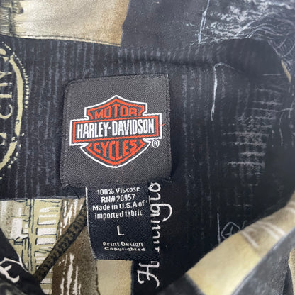 Vintage Harley-Davidson Black Beach Tropical Viscose Button Up Shirt L