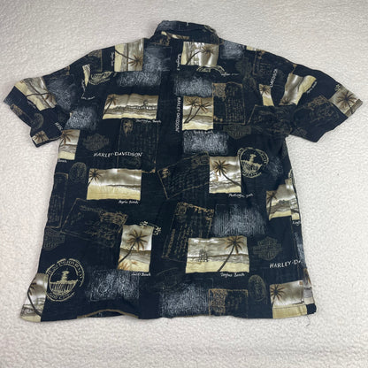 Vintage Harley-Davidson Black Beach Tropical Viscose Button Up Shirt L