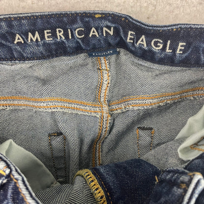 American Eagle Blue Denim Bootcut Baggy Jeans 34x32 Dark Wash Whisker
