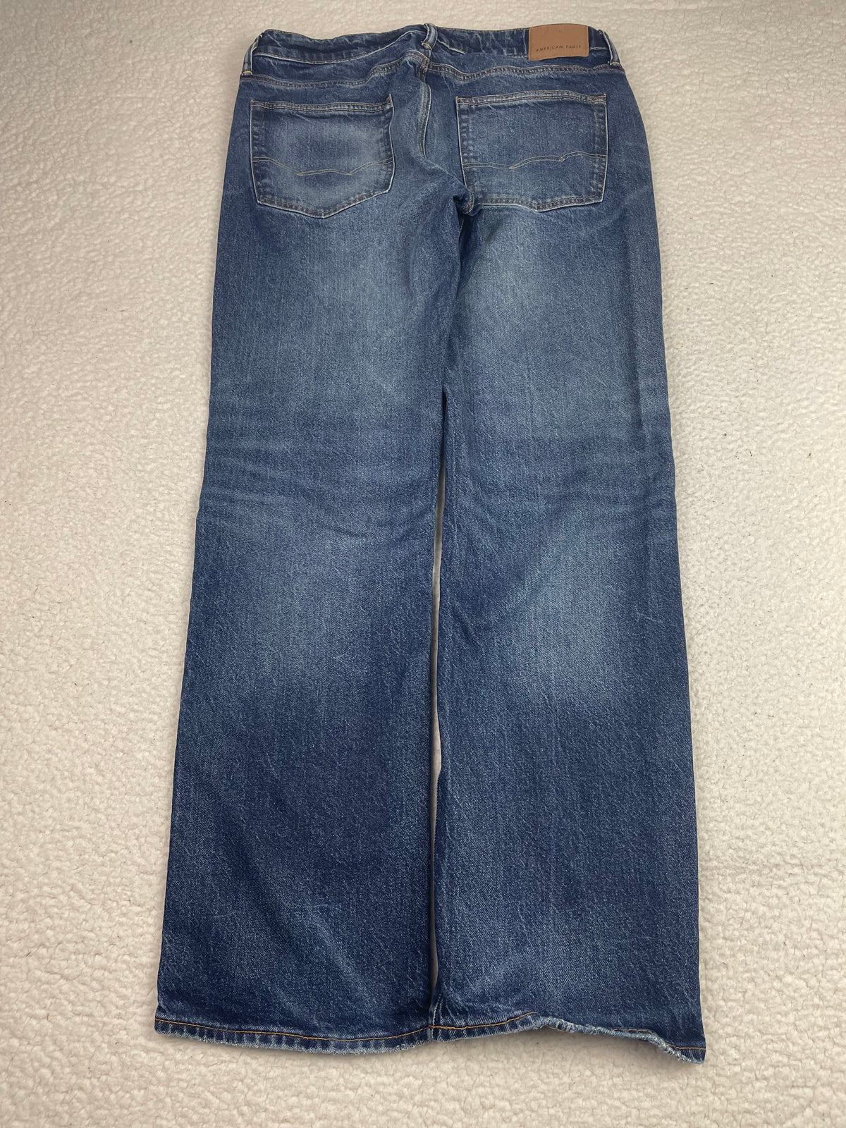 American Eagle Blue Denim Bootcut Baggy Jeans 34x32 Dark Wash Whisker