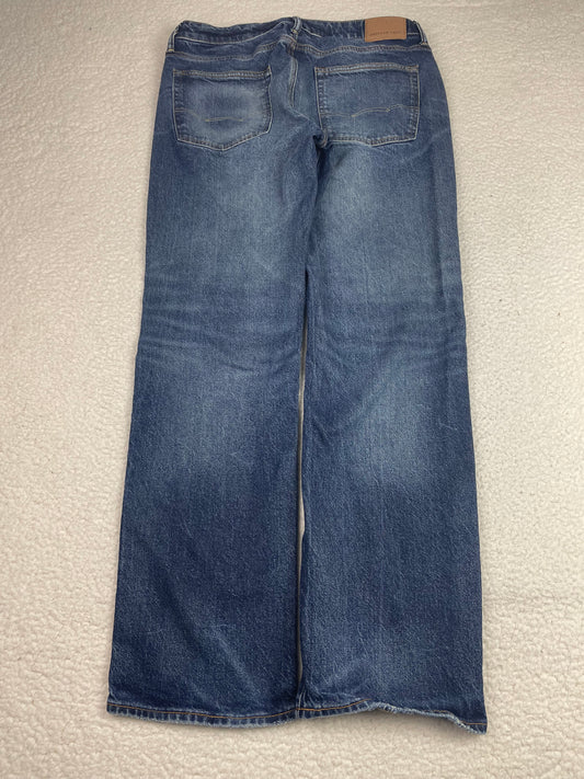 American Eagle Blue Denim Bootcut Baggy Jeans 34x32 Dark Wash Whisker