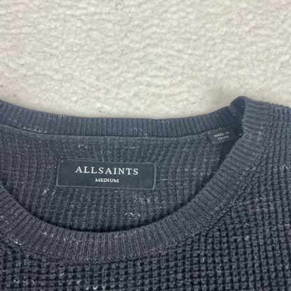 All Saints Charcoal Textured Waffle Knit Ramskull Sweater Medium Minimalist