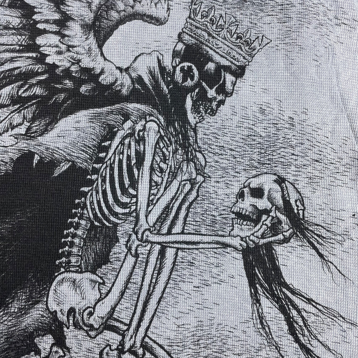 Y2K Affliction Grey Thermal Shirt Winged Skeleton Skull Graphic Grunge (L)