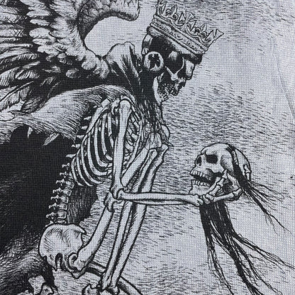 Y2K Affliction Grey Thermal Shirt Winged Skeleton Skull Graphic Grunge (L)