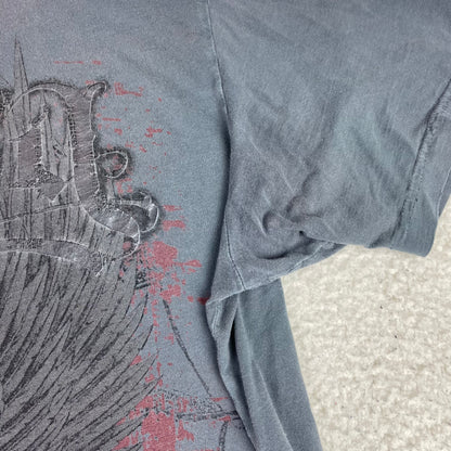 Y2K Hostility Grey Skull Wings Roses Graphic Shirt XL Grunge Metal Street