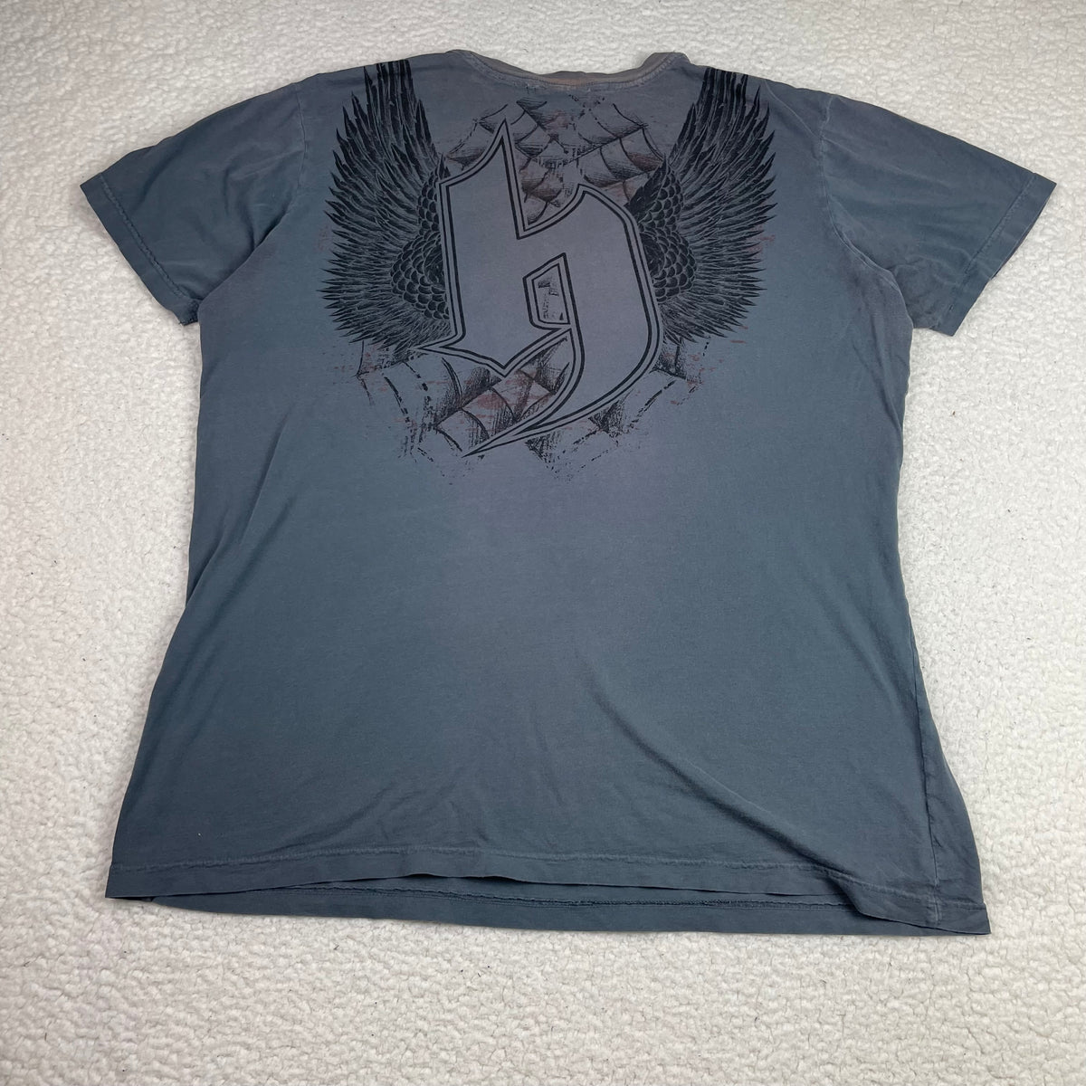 Y2K Hostility Grey Skull Wings Roses Graphic Shirt XL Grunge Metal Street