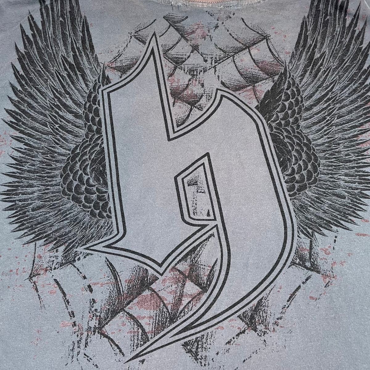 Y2K Hostility Grey Skull Wings Roses Graphic Shirt XL Grunge Metal Street