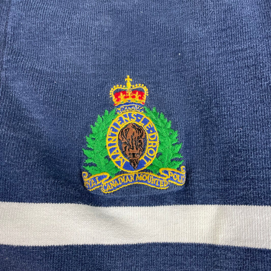 Vintage Barbarian Navy Blue Yellow Stripe RCMP Rugby Polo L Preppy Bloke