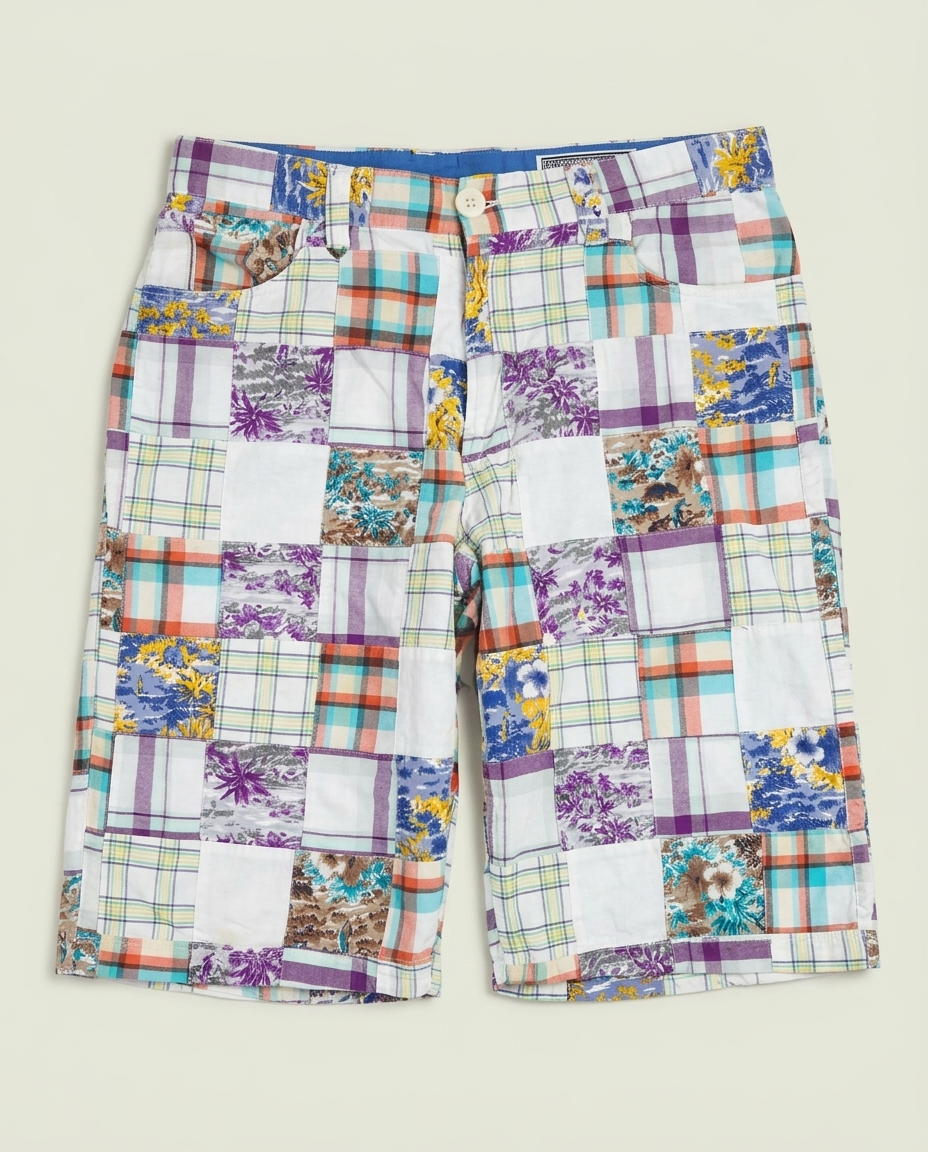 Y2K Enyce Patchwork Plaid Floral Cotton Baggy Shorts 34 Hip Hop Street