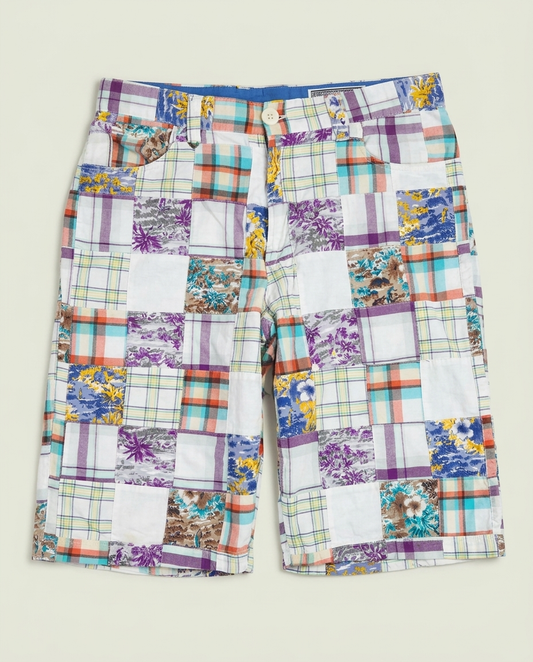 Y2K Enyce Patchwork Plaid Floral Cotton Baggy Shorts 34 Hip Hop Street