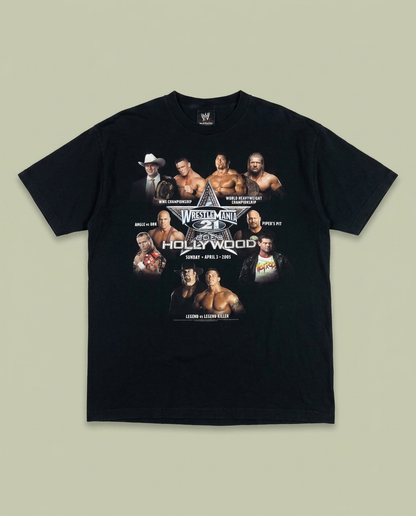 Y2K WWE WrestleMania 21 Goes Hollywood Black Graphic T-Shirt XL